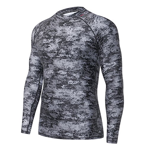 Image of HUGE SPORTS Men's Rash Guard Long Sleeves UPF 50+ UV Sun Protection Quick Drying Splice Compression Swim Shirts