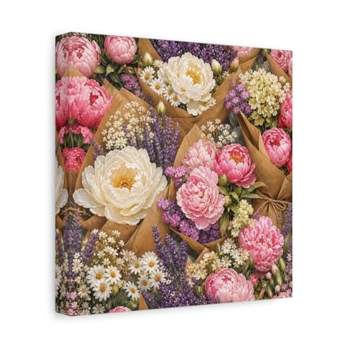Toile florale lavande et rose idéale au-dessus du canapé pour un salon cosy et moderne