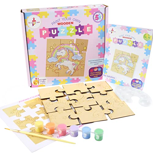 Image of Kalakaram DIY Unicorn Wooden Puzzle Painting Kit for Kids Age 5+ - Creative Art & Craft Activity Set with Paints, Brush & Puzzle, Educational Learning Toy, Screen-Free DIY Painting Kit, Birthday Gift, Return Gift & Party Favor for Boys and Girls