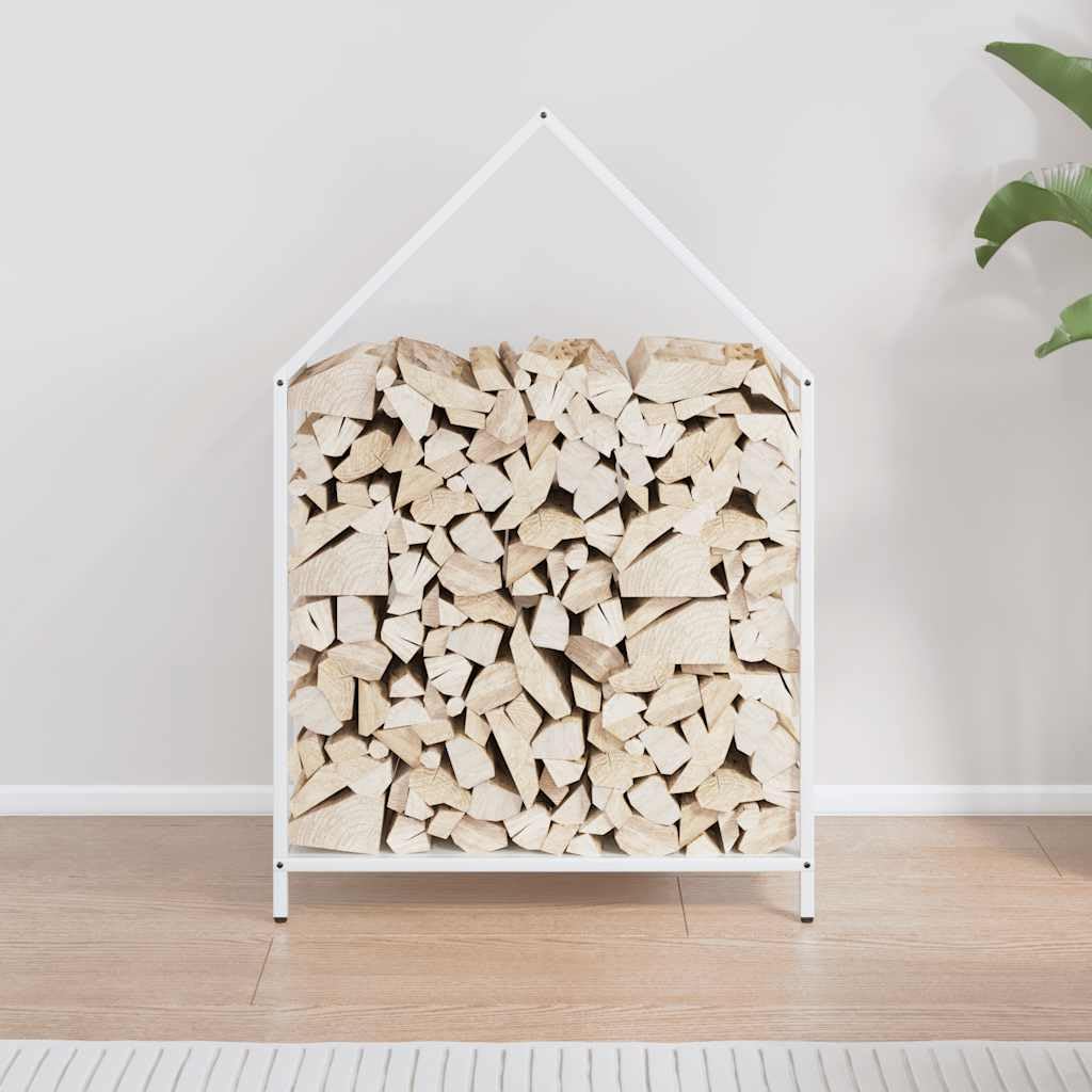 Brennholzregal Weiß aus kaltgewalztem Stahl 60x25x90 cm mit 100 kg Traglast Holzstapelhilfe für Kamin und Ofen Lagerung im Innen- und Außenbereich