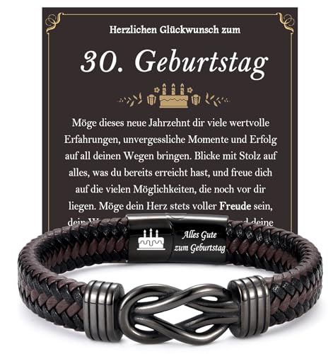 FAOMZQ 15-60 Regalo de cumpleaños para hombres y niños, pulsera de cuero marrón para cumpleaños para papá, abuelo, hijo, nieto, sobrino, hermano, marido, novio, colega, etc, 21 cm