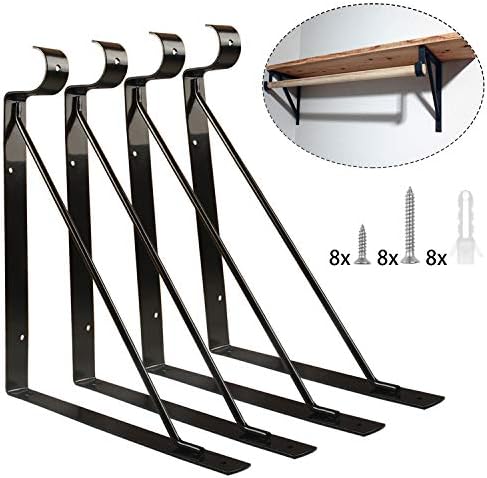 4 Packs of Heavy Duty Closet Shelf and Rod Bracket, Eau Black Closet Shelf Bracket with Rod Support Great for Both Shelf Storage and Closet Rod