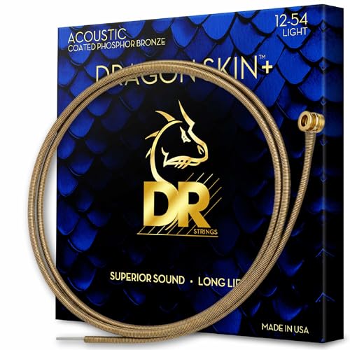 DR DAP-12 - Cordes de guitare acoustique en bronze phosphoreux avec revêtement DRAGON SKIN+™, son supérieur avec sensation confortable et longue durée de vie, légères 12-54