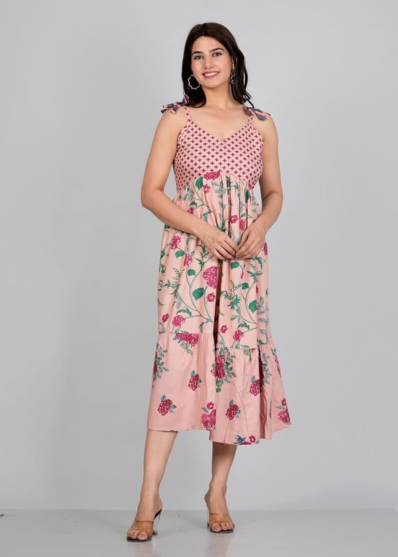 Image of Trendy Stylish Beautiful Shoulder Strap Sleeveless Kurti for Women's Ethnic Wear Gown (Baby Pink)