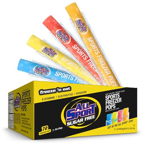 All Sport Body Quencher Freezer Bars Variety Pack (Sugar Free) Giant Sized 3oz 72 CT Refreshing Ice Pops with Electrolytes