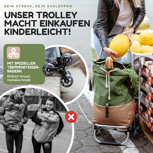 TrayTrol Einkaufstrolley klappbar mit Treppenläufer - Einkaufen ohne Schleppen - Einkaufswagen, Einkaufsroller, Trolley Shopper, Einkaufstasche Rollen, Hackenporsche, Shopping Trolley Bag (grün/beige) – Bild 3