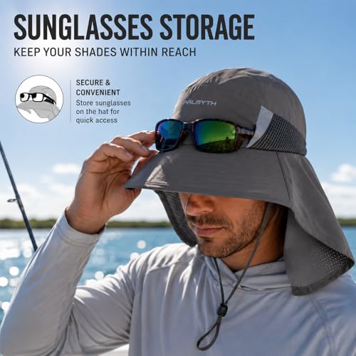 Image of Palmyth Fishing Hat Wide Brim Sun Hat with Neck Flap & Sunglasses Storage