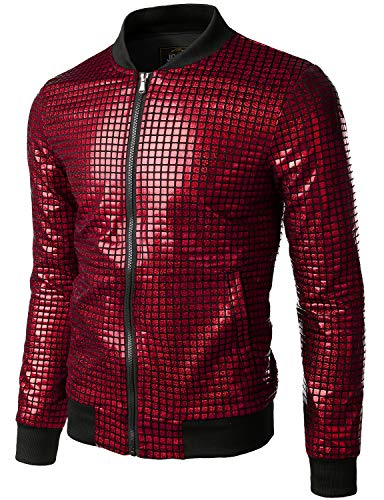 JOGAL Blouson aviateur à paillettes métallisées doré années 70 pour homme, Rouge, S Cover