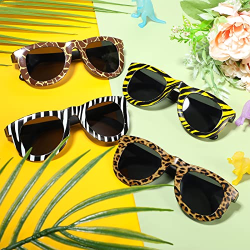 Cindeer 12 Pairs Animal Print Sunglasses Jungle Zoo Safari Theme Sunglasses Wild Animal Party Favors Tiger, Zebra, Cheetah Eyewear Supplies Birthday Gift4