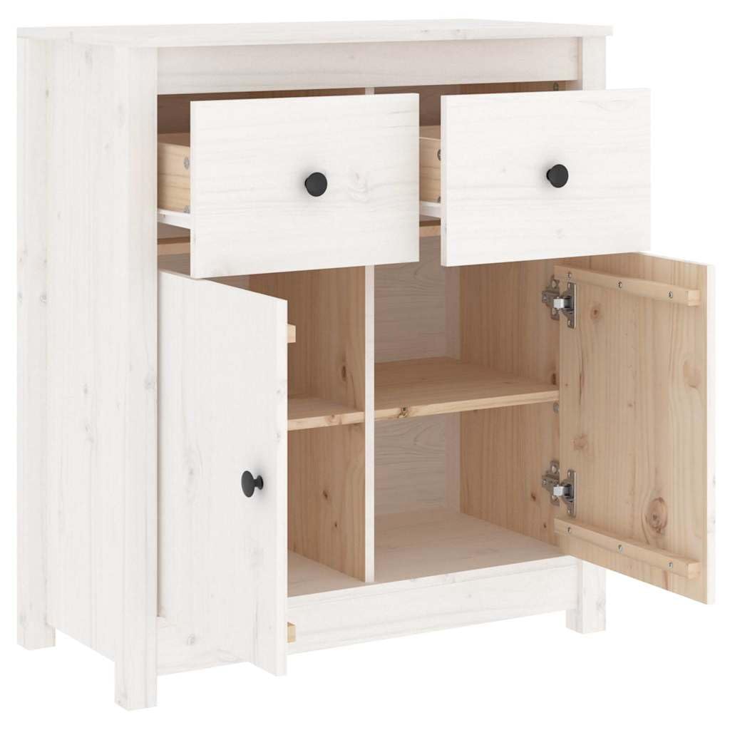 Credenza bianca, 70 x 35 x 80 cm, comò in legno massello di pino