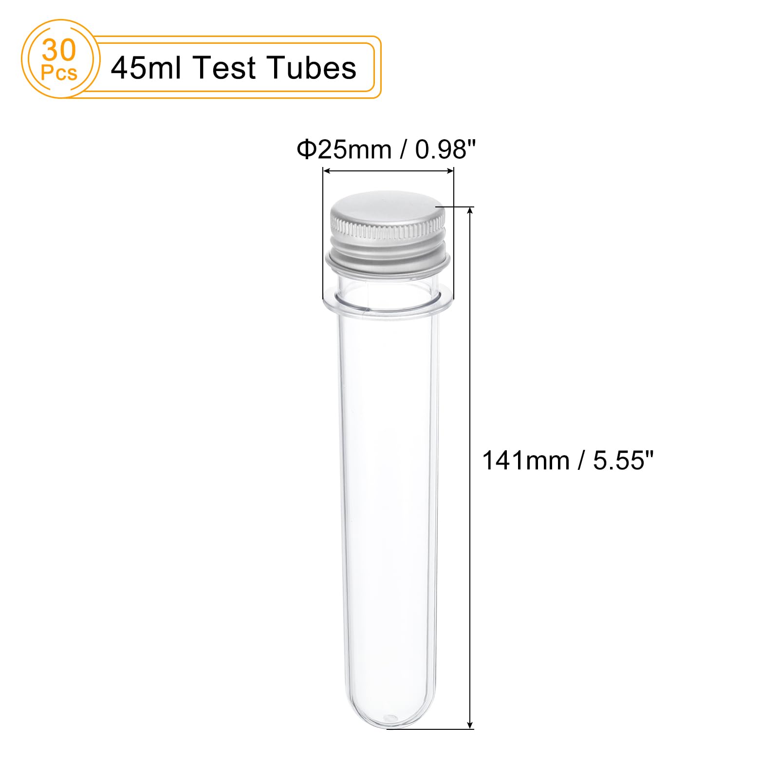 PATIKIL Tubi plastica da 45 ml con tappi a vite, 30 pezzi, tubi 141x25 mm per decorazioni scientifiche, conservazione caramelle, perle, sale da bagno, uso in laboratorio, tonalità argento