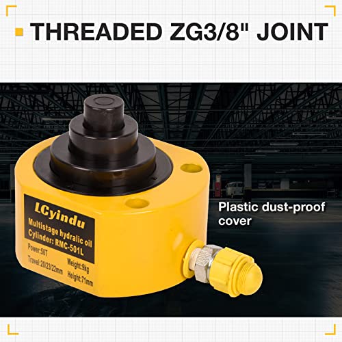 Image of 50T Hydraulic Cylinder Jack Ram 2.6 inch Stroke Solid Single Acting Multi-Section Stroke Hydraulic Ram Cylinder Hydraulic Lifting Jack Portable for Machinery, Bridge, RMC-501L