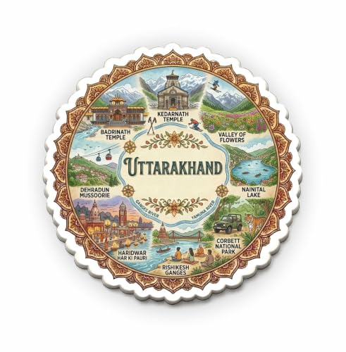 Image of Uttrakhand Textured Finish Acrylic Fridge Magnet - UV Texture Printed, Stylish Multicolor Magnet for Fridge, Wardrobe & Metal Surfaces, Pack of 1 (Uttarakhand)