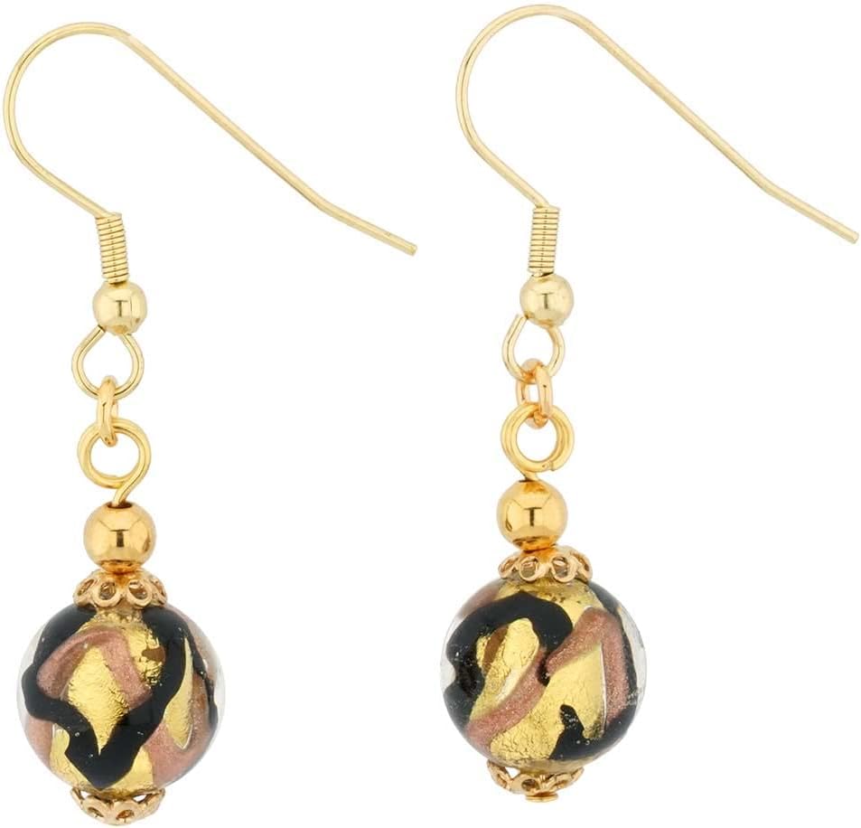 Glass Of Venice Murano Glass Royal Black Ball Earrings