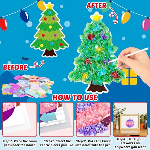 Image of Lonfliness 8PCS Poke Craft Kit Christmas No-Mess Fabric Sewing Art Puzzle Puncture Painting Santa Snowman Gingerbread Xmas Gift Creative Activity Game Birthday Party Favors