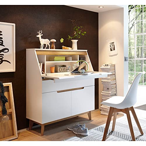 Lomadox Sekretär Schreibtisch in Weiß