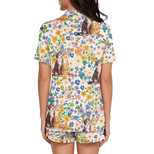 Image of Pjs Womens Short Sleeve Button Down Pajamas Set Two-Piece Nightwear with Pockets