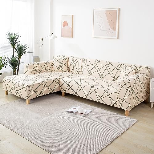 Image of HOKIPO Stretchable Cushion Cover for Sofa 16x16 Pack of 2, Beige Abstract Line (AR-4098-D23*2), 40x 0.1 cm