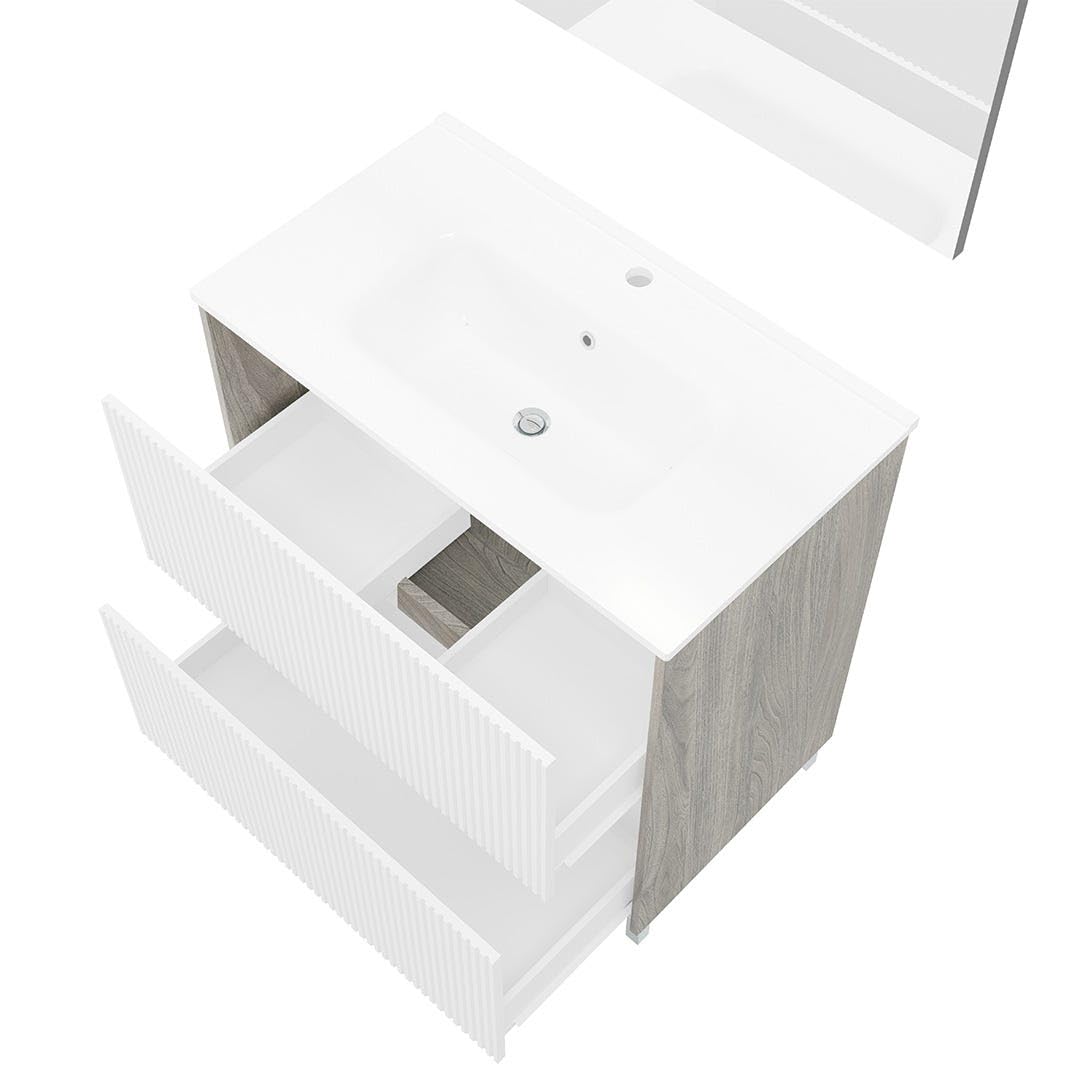 Kiamami Valentina - Mobile Bagno A Terra 80Cm Con Frontale Cannettato | Corfu'