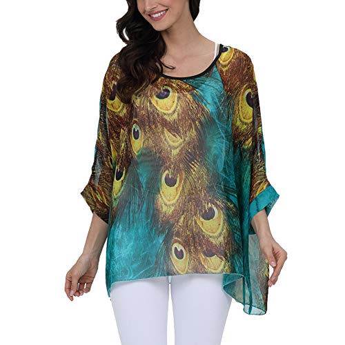 Image of Ckikiou Plus Size Batwing Flowy Semi Sheer Chiffon Blouse Tunic for Women Summer Floral Print Boho Beach Cover ups