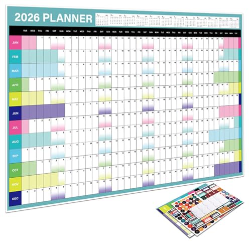 OYZOQ Calendario 2026 pared grande por ejemplo, para la oficina, el hogar, planificador anual, planificador mensual, calendario familiar, calendario plegable (B)