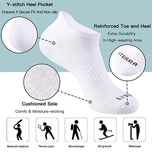 LITERRA Mens Ankle Socks 6 Pack Low Cut Athletic Running Cushioned Tab Socks - Thumbnail 4
