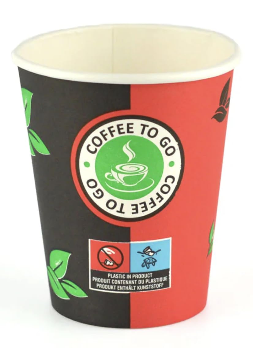 Juego de 1000-8 oz (200 ml) - Vasos de cartón, Vasos de papel biodegradables ecológicos desechables para agua caliente fría - Incluye agitadores de madera prácticos