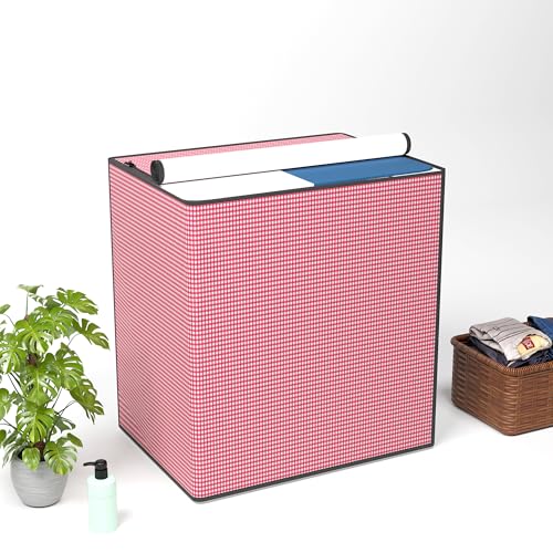 Image of Kuber Industries PVC Washing Machine Cover Semi Automatic | Dustproof Washing Machine Cover Top Load - Ideal for 6 Kg, 6.5 Kg, 7 Kg | Barik Check Design - Maroon