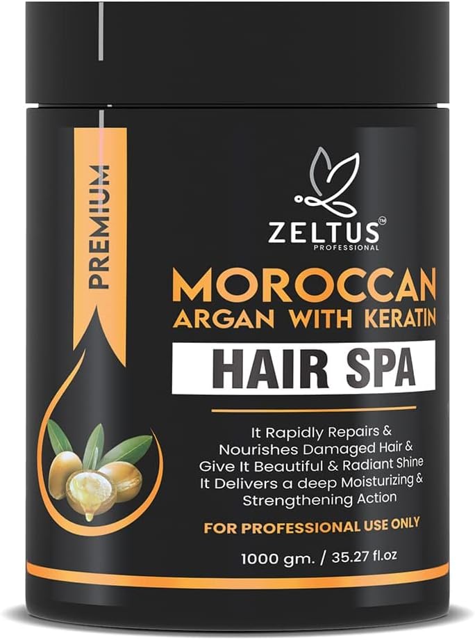 Moroccan Argan Hair Spa Keratin Hair Spa with Moroccan Argan and Ginger Root Oil, 1000 g, for Dry, Damaged, and Brittle Hair, Dermatologically Tested, FDA Approved, Pack of 1