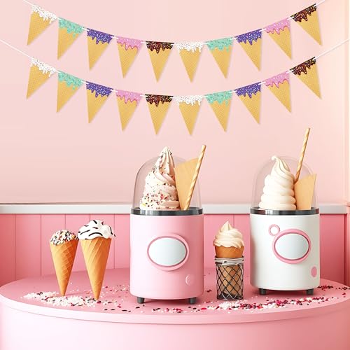 Image of VILIFEVER Ice Cream Cone Banner for Birthday Party Decorations Garland Ice Cream Theme Baby Shower Supplies Wedding Bar Sign Donut Grow Up Photo Backdrop Favors