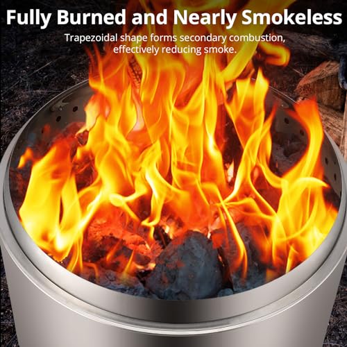 27in Smokeless Fire Pit, Outdoor Wood Burning Firepit with Removable Ash Pan & Handle, Portable Stainless Steel Stove for Camping, Backyard, Bonfire, and Picnics