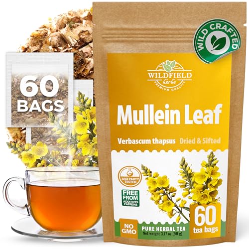 Image of 60 Bags Mullein Leaf Tea (Verbascum L.) - 60 Count 2g Bags Mullen Leaves Mullein Loose Leaf Mulungu Hoja De Gordolobo