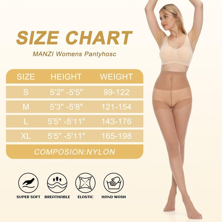 Image of MANZI 6 Pairs Pantyhose for Women 20 Denier High Waist Sheer Tights