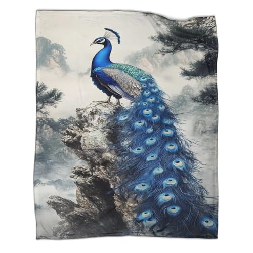 Impression oiseau couverture lit microfibre esthétique paon grand confort - 2