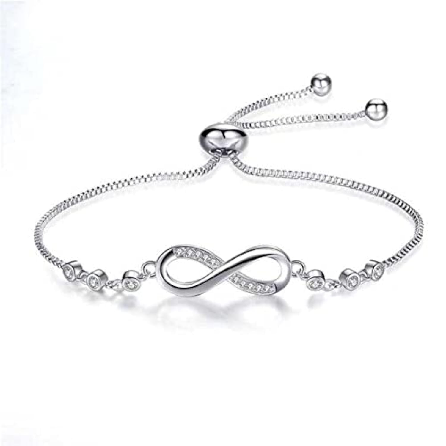 Bling Queen Women's Silver Plated Infinity Symbol Zirconia paved Bracelet