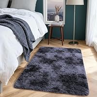 Aspire Homeware Rugs Living Room - Dark Grey Area Rugs for Bedroom Anti Slip - Modern Super Soft Thick Pile Small Fluffy Shaggy Rug Non Shedding (Tye-Dye Grey, 50x80 cm)
