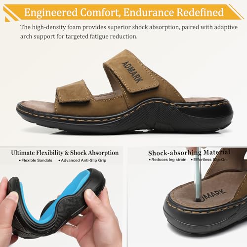 ADMARK Men's Leather Slip On Slide Sandals, Arch Support, Adjustable Strap by ADMARK - Used condition - Image 6