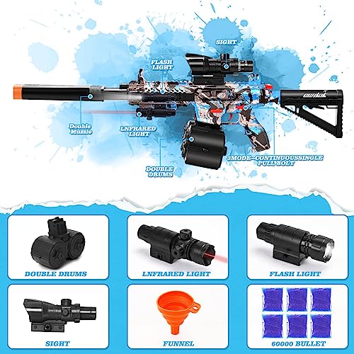 Oenlol Gel Ball Blaster Double Barrel Multiple Mode With 60000 Water Beads, Ir, Flashlight Double Drum Splatter Ball Blaster For Outdoor Activities Shooting Team Game Ages 12+ #TOP2
