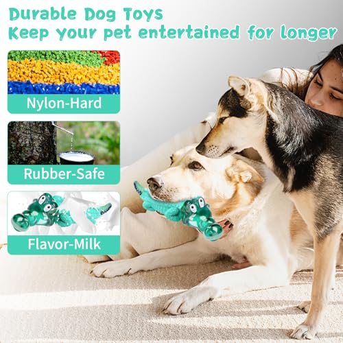 Image of Fuufome Dog Chew Toys, Indestructible for Aggressive Medium & Large Dogs | Teeth Cleaning, Long Lasting Fun, Keep Them Busy, Nylon and Rubbrer Material, Double chewing Pleasure