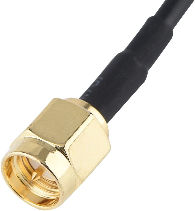 Close-up of the SMA male connector on the antenna cable