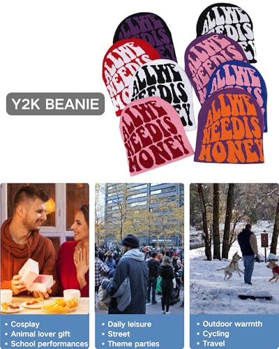 Image of yolrdiw 4 Pieces Y2k Beanie Letter Graphics Knitted Hat Winter Warm Skull Cap for Women Men