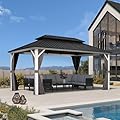 PURPLE LEAF 10' X 16' Hardtop Gazebo Metal Double Roof White Aluminum Frame Outdoor Heavy Duty Gazebo with Curtain and Netting for Patio Garden and Backyard, Grey