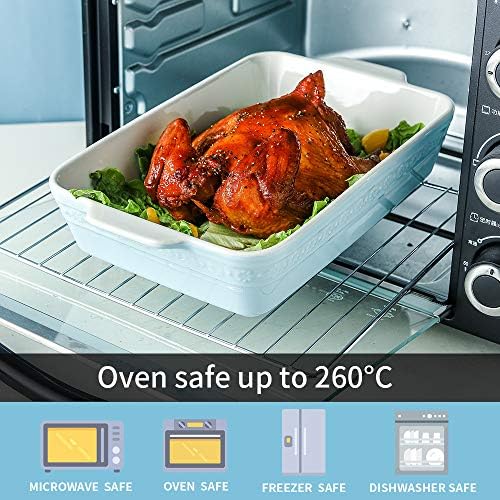 Ronnior Lasagne Dish Large Deep, Ceramic Baking Set of 3, Rectangular Baking Dishes, Oven Dish, Serving Dish Set for Tapas, Casserole, Roasting, Cooking Dishes for Oven, Daisy Series (Sky)
