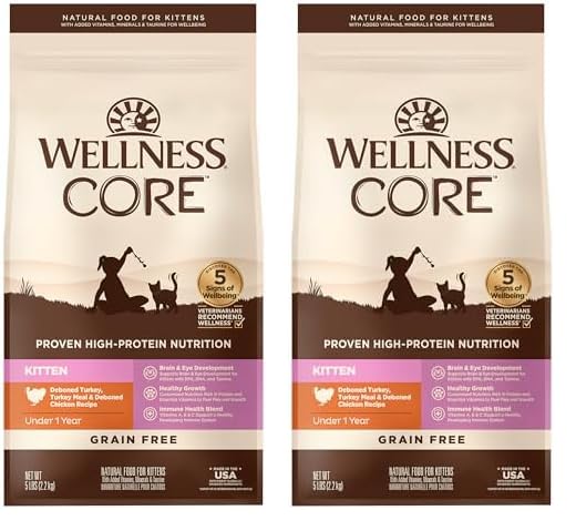 Wellness CORE Grain-Free Kitten Formula Dry Cat Food, 5 Pound Bag (Pack of 2)