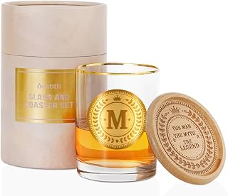 Personalized Whiskey Glass with Coaster for Men, Custom Alcohol Gifts for Whiskey Lovers, Unique Birthday, Christmas Gifts for Him, Dad, Uncle, M