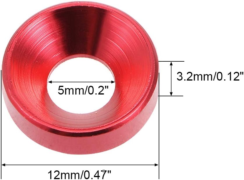 sourcing map 10Pcs 0.47" x 0.2" x 0.13" Aluminum Alloy Countersunk Washer for Screw Bolt Red - Image 4