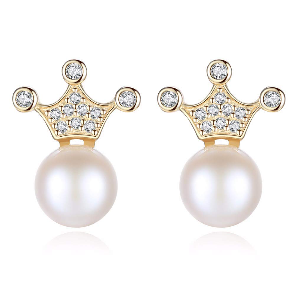 Boucles d'oreilles couronne en perles d'eau douce naturelles 925 - 7