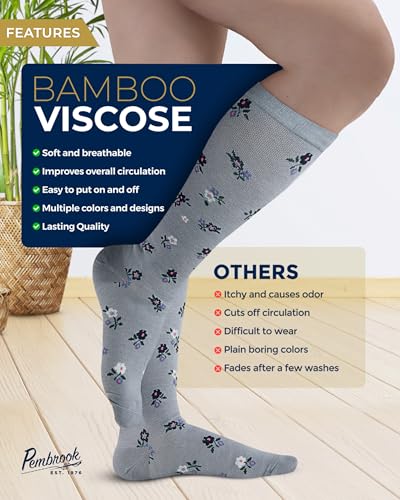 Image of Pembrook Bamboo Viscose Light Compression Socks - 3 Pairs | 8-15 mmhg Compression Socks | Knee High Comfort Support Socks