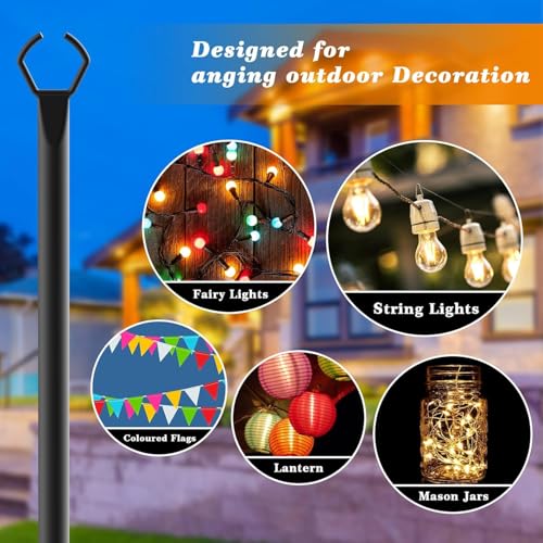 10 Pack String Light Poles,10 Ft Light Poles for Outside String Lights,Outdoor Lights Pole with Fork,Metal Poles Stand f - Additional View