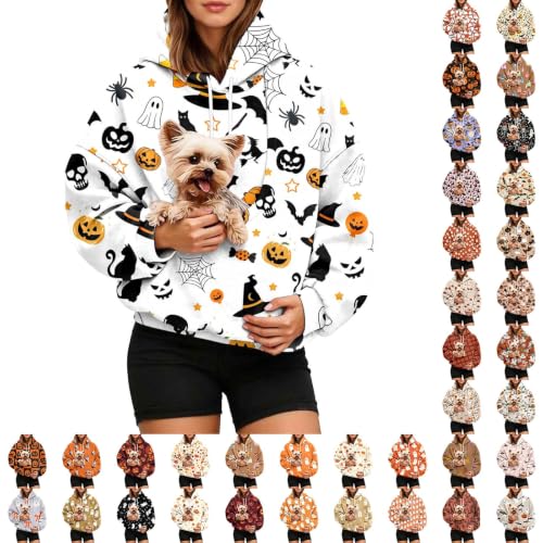 NUOLALDH Halloween Hoodies,Halloween Hoodies Women Pajamas Plus Size Clothes Skeleton Hoodie Sweatshirt Family Party Dresses 01 White Medium - image 1